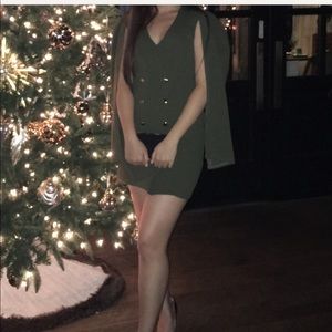 Khaki Cape Button Detail Blazer Dress